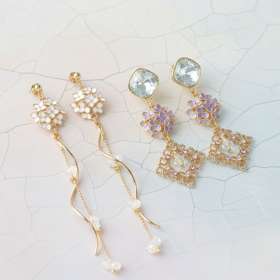 WBJW-B-S-00228  チャーム紫陽花のピアス2種		