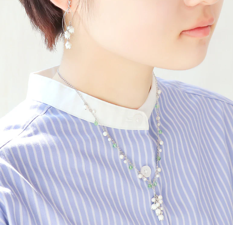 レシピNo.KR1169　チャームすずらんとクリスタルパールのネック＆イヤリング