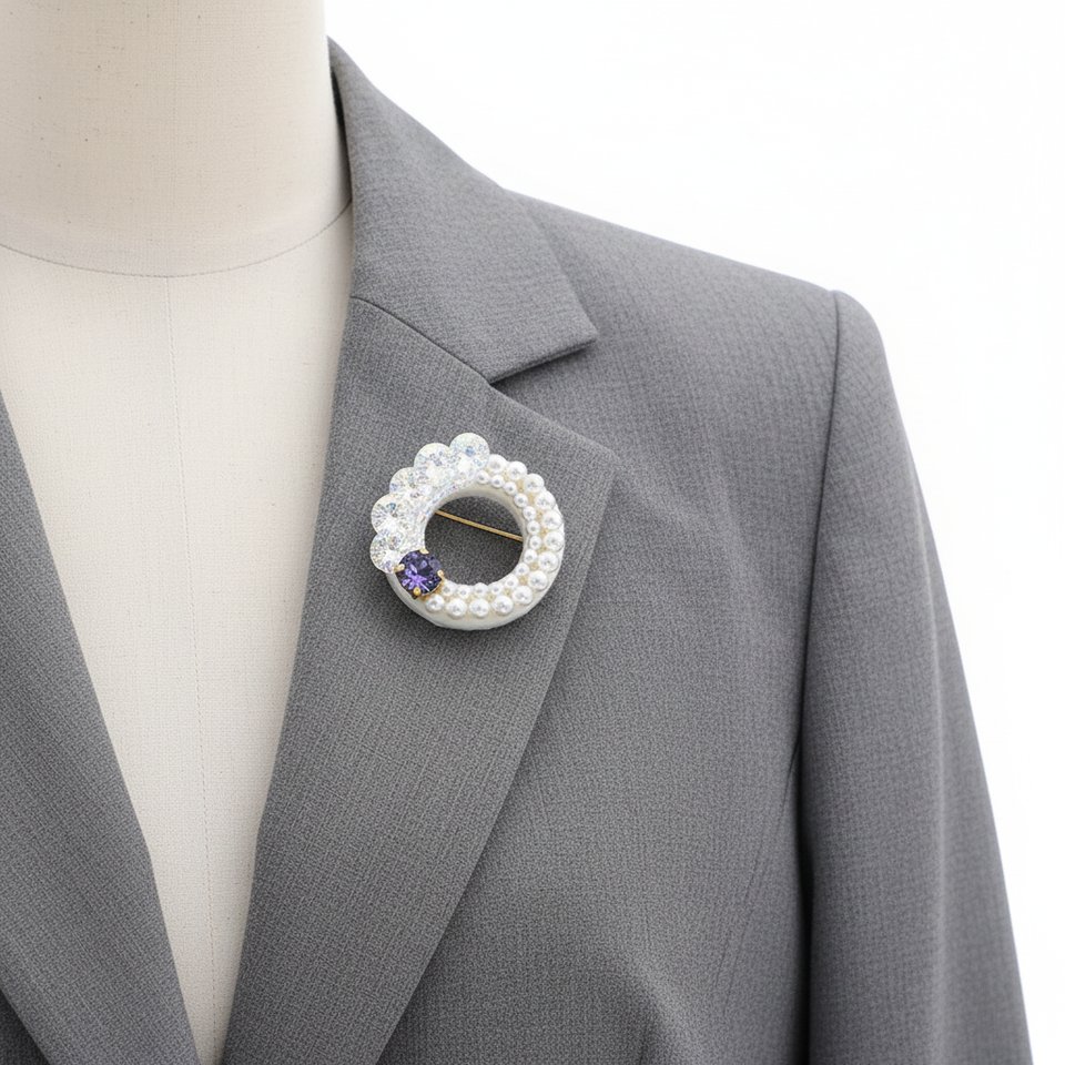 WBJW-B-S-00720   パールとビジューのサークル刺繍ブローチ